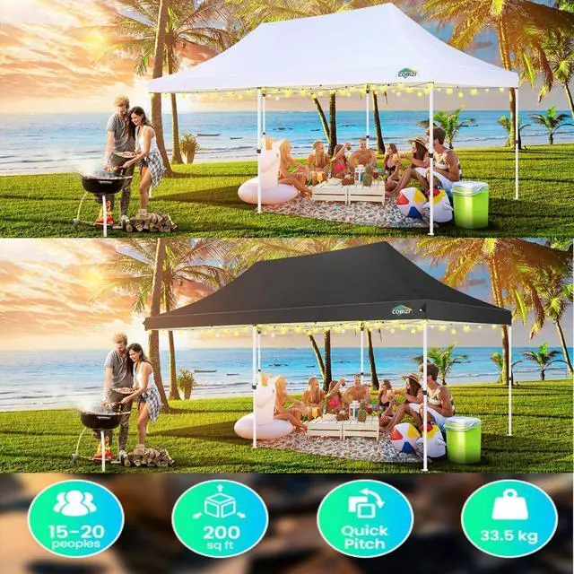 Alt view image 3 of 7 - 10×20 Pop-Up Canopy Easy Setup Gazebo with Elevated Frame, White
