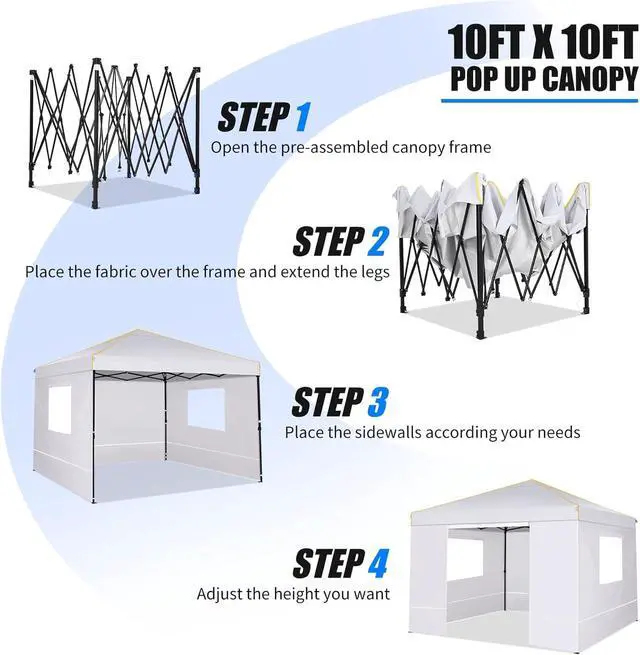 Alt view image 5 of 7 - 10×10 Easy Setup Pop Up Canopy Gazebo with Mesh Windows 2.0, White