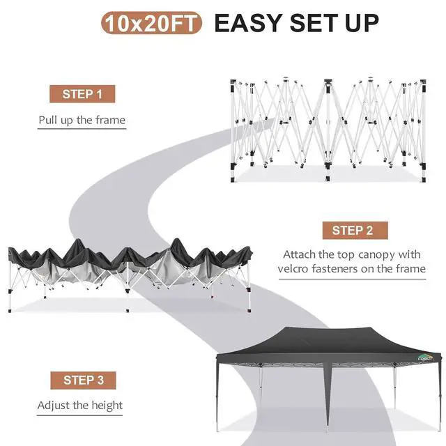 Alt view image 5 of 7 - 10×20 Pop-Up Canopy Easy Setup Gazebo with Elevated Frame, Black