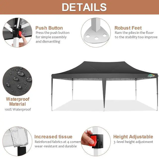 Alt view image 4 of 7 - 10×20 Pop-Up Canopy Easy Setup Gazebo with Elevated Frame, Black
