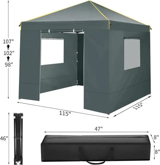 Alt view image 6 of 6 - 10×10 Easy Setup Pop Up Canopy Gazebo with Mesh Windows 2.0, Grey