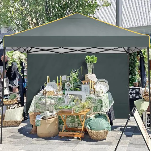 Alt view image 4 of 6 - 10×10 Easy Setup Pop Up Canopy Gazebo with Mesh Windows 2.0, Grey