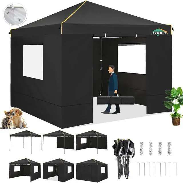 Main image of 10×10 Easy Setup Pop Up Canopy Gazebo with Mesh Windows 2.0, Black