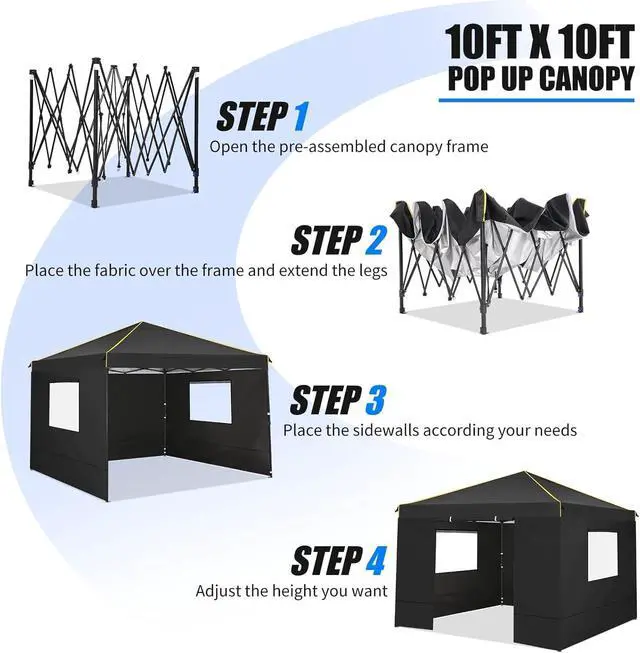 Alt view image 5 of 7 - 10×10 Easy Setup Pop Up Canopy Gazebo with Mesh Windows 2.0, Black