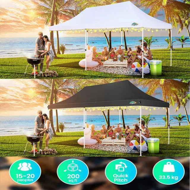Alt view image 3 of 7 - 10×20 Pop-Up Canopy Easy Setup Gazebo with Elevated Frame, Black