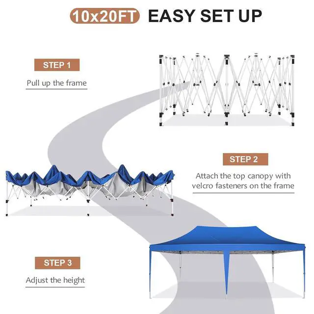 Alt view image 4 of 7 - 10x20 Pop Up Canopy Tent with Sidewalls,Party Tent Outdoor Gazebos, Waterproof & UV50+,3 Adjustable Heights,Higher Frame Design - Extra Tall for Parties Backyard,Weddings,Markets, Blue