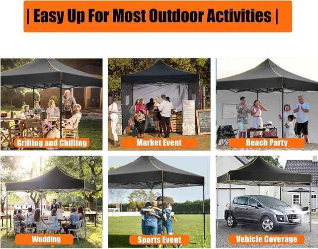 Alt view image 3 of 7 - 10×10 Easy Setup Pop Up Canopy Gazebo with Mesh Windows 2.0, Black