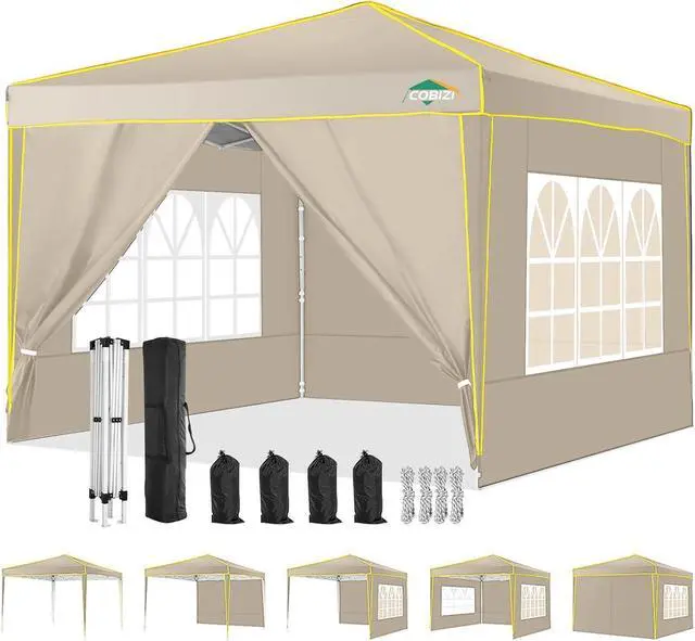 Main image of 10x10 Pop Up Canopy with 4 Sidewalls, Easy up Canopy for Events, Sports, Beach, Party, Outdoor Party Canopies with 4 Weight Bags, Stakes x4, Ropes x4, Khaki