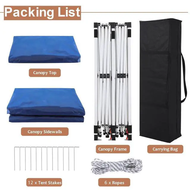 Alt view image 6 of 7 - 10x20 Pop Up Canopy Tent with Sidewalls,Party Tent Outdoor Gazebos, Waterproof & UV50+,3 Adjustable Heights,Higher Frame Design - Extra Tall for Parties Backyard,Weddings,Markets, Blue