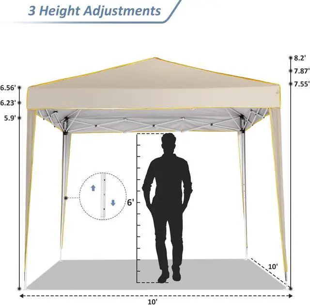 Alt view image 6 of 7 - 10x10 Pop Up Canopy with 4 Sidewalls, Easy up Canopy for Events, Sports, Beach, Party, Outdoor Party Canopies with 4 Weight Bags, Stakes x4, Ropes x4, Khaki