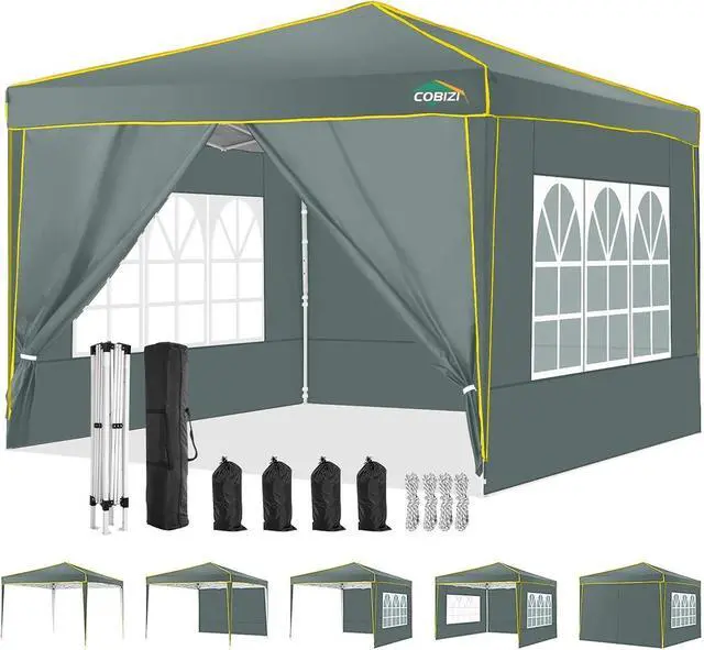 Main image of 10x10 Pop up Canopy Tent Gazebos, Ez up Canopy 10x10 for Parties Beach Camping Party Event Shelter Sun Shade with 4 Sidewalls & Carry Bag 4 Stakes & Ropes & Sandbags, Grey