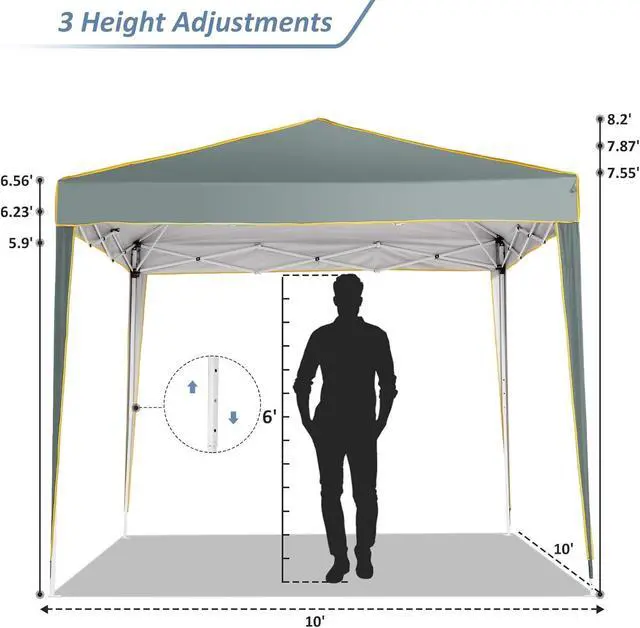 Alt view image 6 of 7 - 10x10 Pop up Canopy Tent Gazebos, Ez up Canopy 10x10 for Parties Beach Camping Party Event Shelter Sun Shade with 4 Sidewalls & Carry Bag 4 Stakes & Ropes & Sandbags, Grey