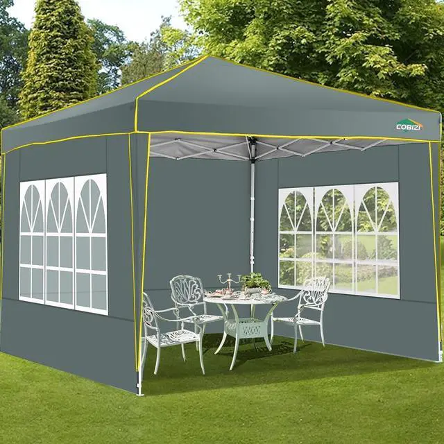 Alt view image 7 of 7 - 10x10 Pop up Canopy Tent Gazebos, Ez up Canopy 10x10 for Parties Beach Camping Party Event Shelter Sun Shade with 4 Sidewalls & Carry Bag 4 Stakes & Ropes & Sandbags, Grey