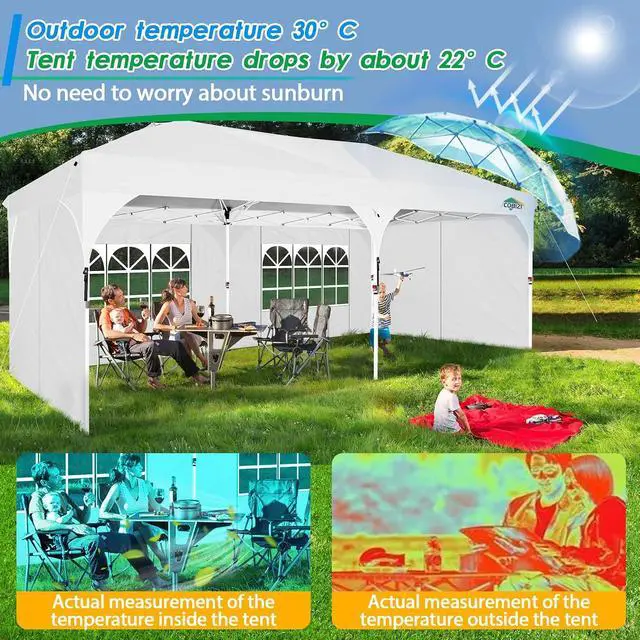 Alt view image 6 of 7 - 10x20 Pop up Canopy Tent with 4 Sidewalls Outdoor Canopy Tent for Party with Push Center Lock & Air Vent, 2000mm+Waterproof Gazebo Canopy UPF 50+with 4 Sandbags,12 Stakes & 6 Ropes,White