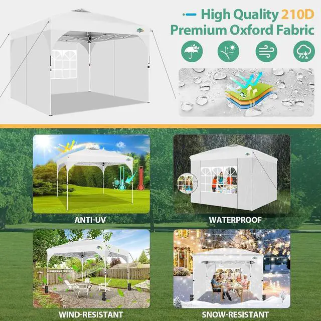 Alt view image 3 of 7 - 10x10 Pop up Canopy, Canopy Tent for Party with One Push Central Button Air Vent, Event Shelter with Sidewalls and Reflective Strip (White)