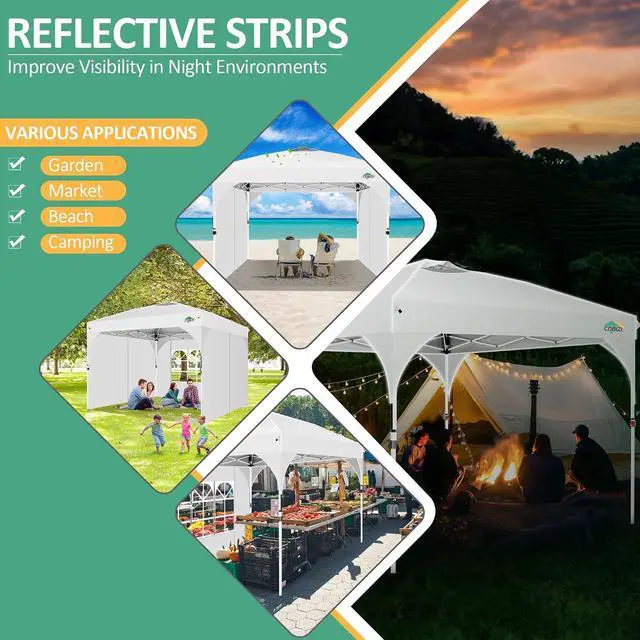 Alt view image 5 of 7 - 10x10 Pop up Canopy, Canopy Tent for Party with One Push Central Button Air Vent, Event Shelter with Sidewalls and Reflective Strip (White)