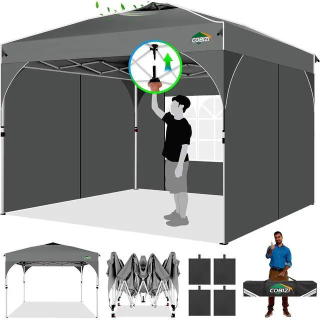 Main image of Canopy Tent 10x10, Easy Up 10x10 Pop Up Canopy for Party Camping, Party Tents with One Push Central Button Air Vent, Outdoor Gazebo Tent with Sidewalls and Reflective Strip(Grey)