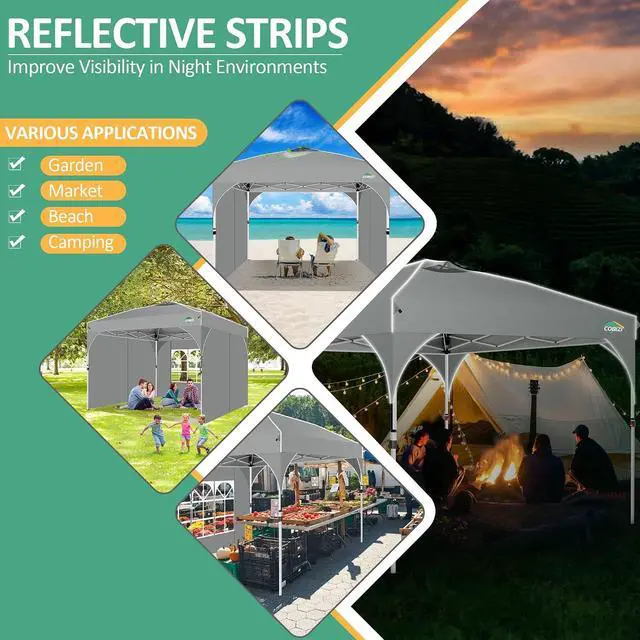 Alt view image 5 of 7 - Canopy Tent 10x10, Easy Up 10x10 Pop Up Canopy for Party Camping, Party Tents with One Push Central Button Air Vent, Outdoor Gazebo Tent with Sidewalls and Reflective Strip(Grey)