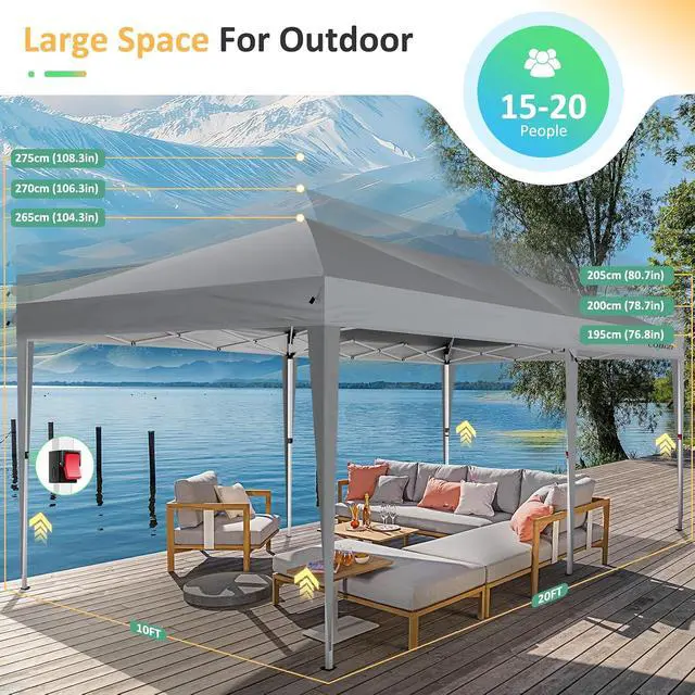Alt view image 5 of 7 - 10x20 Pop up Canopy Tent with 4 Sidewalls Outdoor Canopy Tent for Party with Center Lock, Waterproof Gazebo UPF 50+, Light Gray