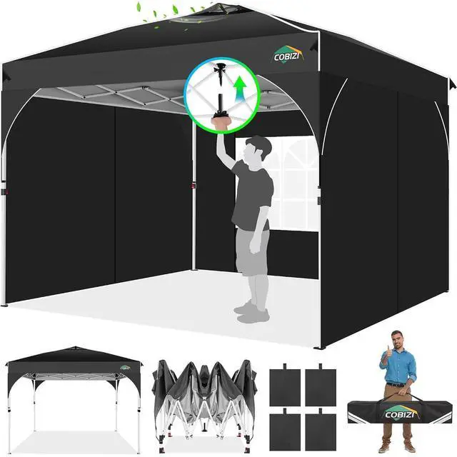 Main image of Canopy Tent 10x10, Easy Up 10x10 Pop Up Canopy for Party Camping, Party Tents with One Push Central Button Air Vent, Outdoor Gazebo Tent with Sidewalls and Reflective Strip(Black)