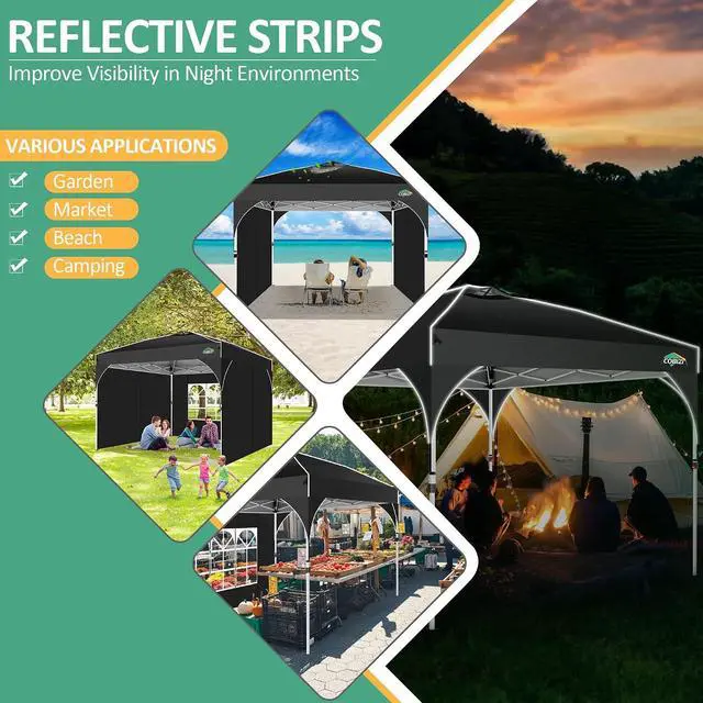 Alt view image 5 of 7 - Canopy Tent 10x10, Easy Up 10x10 Pop Up Canopy for Party Camping, Party Tents with One Push Central Button Air Vent, Outdoor Gazebo Tent with Sidewalls and Reflective Strip(Black)