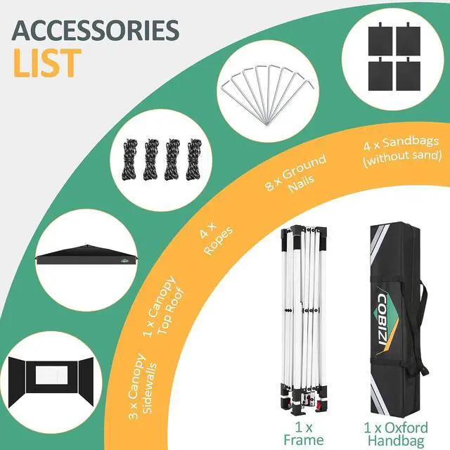 Alt view image 7 of 7 - Canopy Tent 10x10, Easy Up 10x10 Pop Up Canopy for Party Camping, Party Tents with One Push Central Button Air Vent, Outdoor Gazebo Tent with Sidewalls and Reflective Strip(Black)