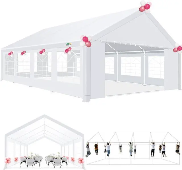 Main image of 20x20 Outdoor Party Tent Heavy Duty Waterproof Canopy Shelter with 6 Sidewalls & 10 Church Windows, White Powder Coating, Built-in Sandbag Commercial Event Tents for Parties Wedding BBQ Patio