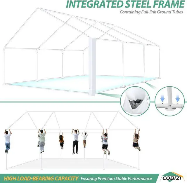 Alt view image 2 of 7 - 20x20 Outdoor Party Tent Heavy Duty Waterproof Canopy Shelter with 6 Sidewalls & 10 Church Windows, White Powder Coating, Built-in Sandbag Commercial Event Tents for Parties Wedding BBQ Patio