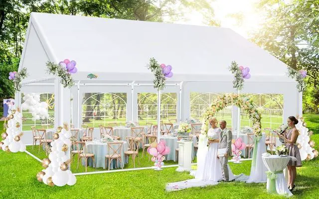 Alt view image 4 of 7 - 20x20 Outdoor Party Tent Heavy Duty Waterproof Canopy Shelter with 6 Sidewalls & 10 Church Windows, White Powder Coating, Built-in Sandbag Commercial Event Tents for Parties Wedding BBQ Patio