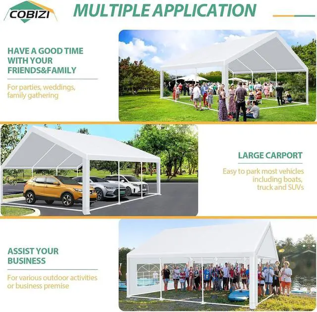 Alt view image 7 of 7 - 20x20 Outdoor Party Tent Heavy Duty Waterproof Canopy Shelter with 6 Sidewalls & 10 Church Windows, White Powder Coating, Built-in Sandbag Commercial Event Tents for Parties Wedding BBQ Patio