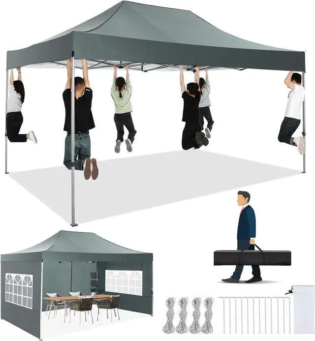 Main image of 10x15 Pop up Canopy Tent Heavy Duty, Easy Set-up Commercial Outdoor Party Tent, 100% Waterproof Wedding Tents Gazebo, 3 Height Adjustable with Handbag, Gray