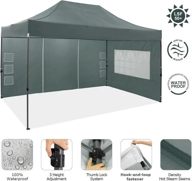 Alt view image 3 of 6 - 10x15 Pop up Canopy Tent Heavy Duty, Easy Set-up Commercial Outdoor Party Tent, 100% Waterproof Wedding Tents Gazebo, 3 Height Adjustable with Handbag, Gray