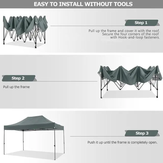 Alt view image 4 of 6 - 10x15 Pop up Canopy Tent Heavy Duty, Easy Set-up Commercial Outdoor Party Tent, 100% Waterproof Wedding Tents Gazebo, 3 Height Adjustable with Handbag, Gray
