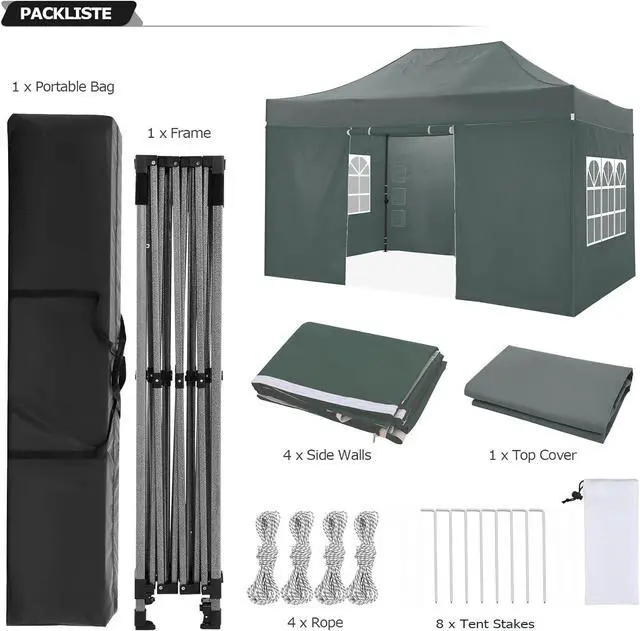 Alt view image 5 of 6 - 10x15 Pop up Canopy Tent Heavy Duty, Easy Set-up Commercial Outdoor Party Tent, 100% Waterproof Wedding Tents Gazebo, 3 Height Adjustable with Handbag, Gray