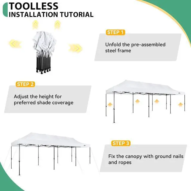 Alt view image 5 of 7 - 10x30 Pop up Canopy Tent Heavy Duty with 8 Sidewalls, Easy Set-up Commercial Outdoor Party Tent, 100% Waterproof Wedding Gazebo, 3 Height Adjustable with Wheeled Bag, Clean White