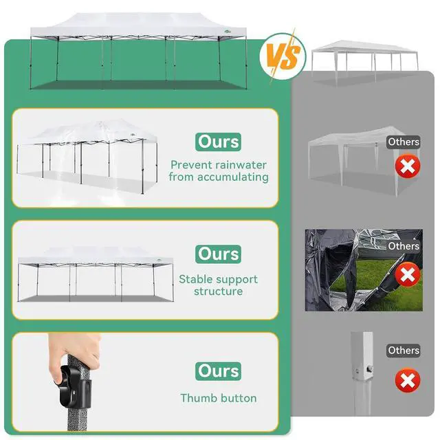 Alt view image 7 of 7 - 10x30 Pop up Canopy Tent Heavy Duty with 8 Sidewalls, Easy Set-up Commercial Outdoor Party Tent, 100% Waterproof Wedding Gazebo, 3 Height Adjustable with Wheeled Bag, Clean White