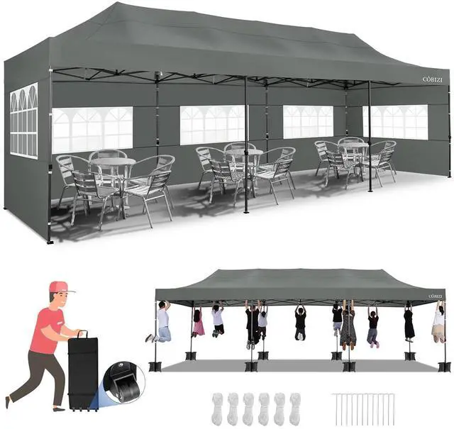 Main image of 10x30 Pop up Canopy Tent Heavy Duty Without Sidewalls, Easy Set-up Commercial Outdoor Party Tents, 100% Waterproof Wedding Tent Gazebo, 3 Height Adjustable with Wheeled Bag, Gray