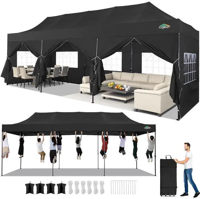 Main image of 10x30 Pop up Canopy Tent Heavy Duty with 8 Sidewalls, Easy Set-up Commercial Outdoor Party Tent, 100% Waterproof Wedding Gazebo, 3 Height Adjustable with Wheeled Bag, Black