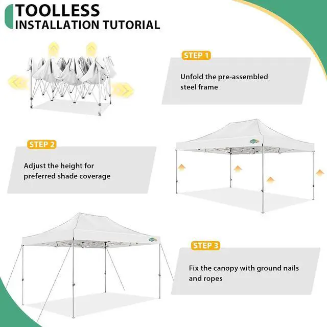 Alt view image 7 of 7 - 10x15 Pop up Canopy Tent Heavy Duty, Easy Set-up Commercial Outdoor Party Tent, 100% Waterproof Wedding Tents Gazebo, 3 Height Adjustable with Handbag, White