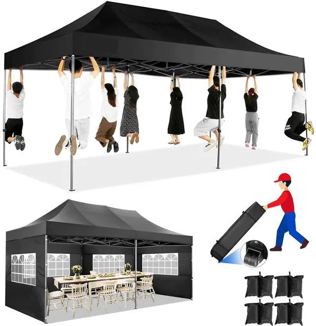 Main image of Pop up Canopy Tent 10x20 Heavy Duty Gazebo with 6 Sidewalls, UPF 50+ All Weather Waterproof Commercial Outdoor Wedding Party Tents Canopy with Roller Bag, Black