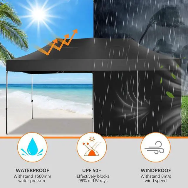 Alt view image 5 of 7 - Pop up Canopy Tent 10x20 Heavy Duty Gazebo with 6 Sidewalls, UPF 50+ All Weather Waterproof Commercial Outdoor Wedding Party Tents Canopy with Roller Bag, Black