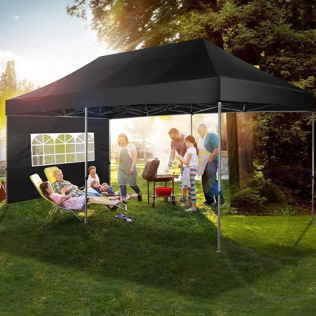 Alt view image 6 of 7 - Pop up Canopy Tent 10x20 Heavy Duty Gazebo with 6 Sidewalls, UPF 50+ All Weather Waterproof Commercial Outdoor Wedding Party Tents Canopy with Roller Bag, Black