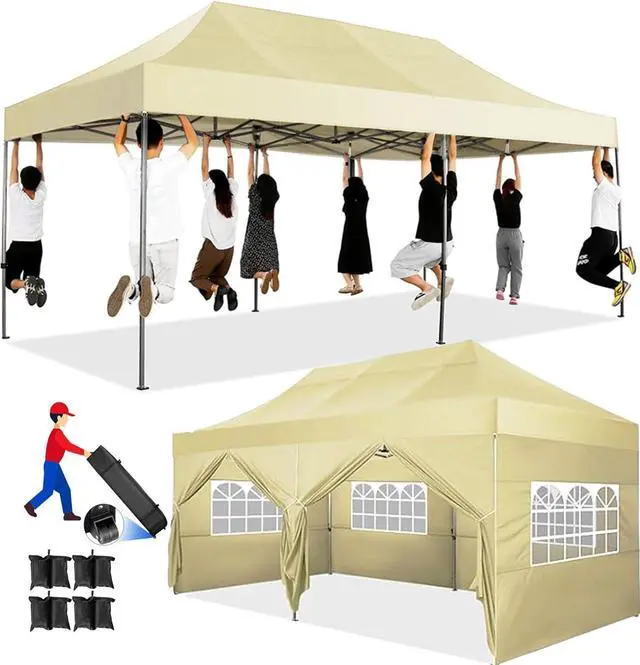 Main image of 10x20 Pop up Canopy Tent Heavy Duty, Easy Set-up Commercial Outdoor Party Tent, 100% Waterproof Wedding Tents Gazebo, 3 Height Adjustable with Wheeled Bag, Khaki