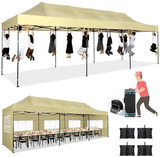 Main image of 10x30 Pop up Canopy Tent Heavy Duty, Easy Set-up Commercial Outdoor Party Tent, 100% Waterproof Wedding Tents Gazebo, 3 Height Adjustable with Wheeled Bag, Khaki