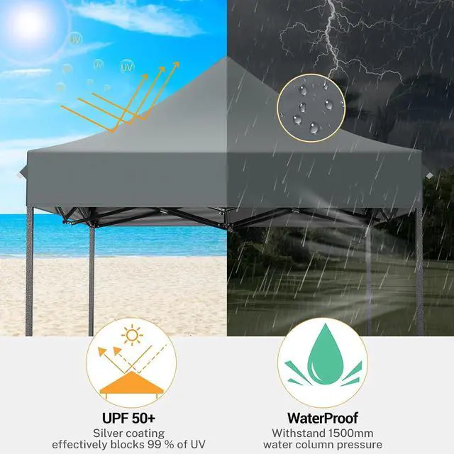 Alt view image 5 of 7 - 10x10 Heavy Duty Pop Up Canopy Tent with 4 Sidewalls Thicken Frame, Commercial Easy Up Outdoor Wedding Party Tents, All Season Waterproof Windproof with Stakes Sandbags Ropes Roller Bag, Fog