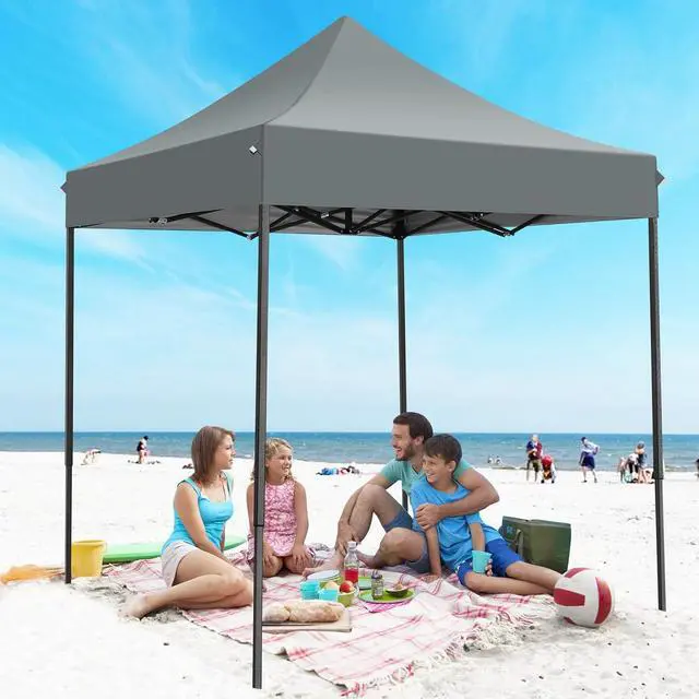 Alt view image 7 of 7 - 6.6x6.6 Heavy Duty Pop up Canopy Tent Without Sidewalls, Easy Set-up Commercial Outdoor Party Tent, 100% Waterproof Wedding Canopy Gazebo, 3 Height Adjustable with Carry Bag, Gray