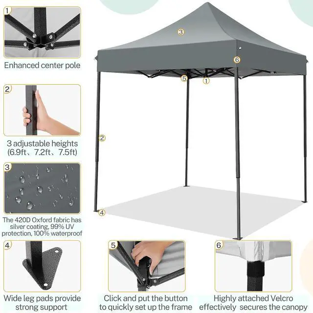 Alt view image 4 of 7 - 10x10 Heavy Duty Pop Up Canopy Tent with 4 Sidewalls Thicken Frame, Commercial Easy Up Outdoor Wedding Party Tents, All Season Waterproof Windproof with Stakes Sandbags Ropes Roller Bag, Fog
