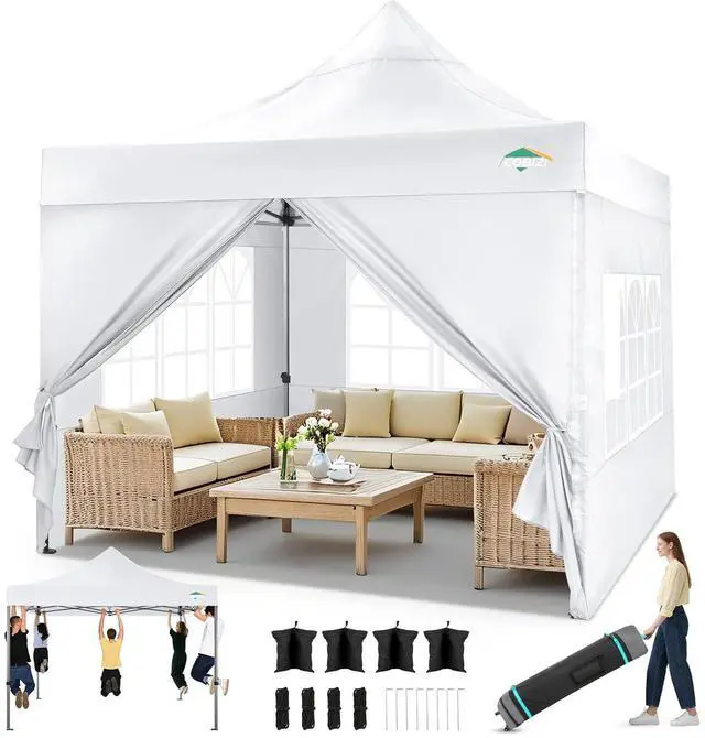 Main image of 10x10 Pop up Canopy Tent Heavy Duty, Easy Set-up Commercial Outdoor Party Tent, 100% Waterproof Wedding Tents Gazebo, 3 Height Adjustable with Wheeled Bag, White