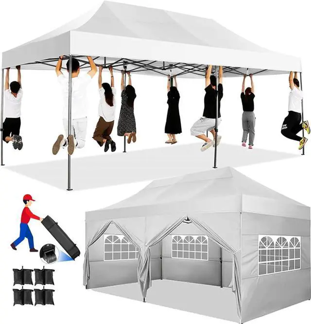 Main image of 10x20 Pop up Canopy Tent Heavy Duty, Easy Set-up Commercial Outdoor Party Tents, 100% Waterproof Wedding Gazebo, 3 Height Adjustable with Wheeled Bag, White