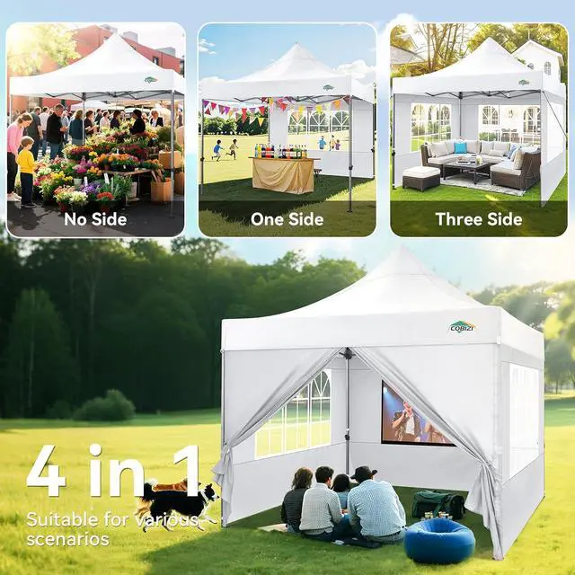 Alt view image 4 of 7 - 10x10 Pop up Canopy Tent Heavy Duty, Easy Set-up Commercial Outdoor Party Tent, 100% Waterproof Wedding Tents Gazebo, 3 Height Adjustable with Wheeled Bag, White
